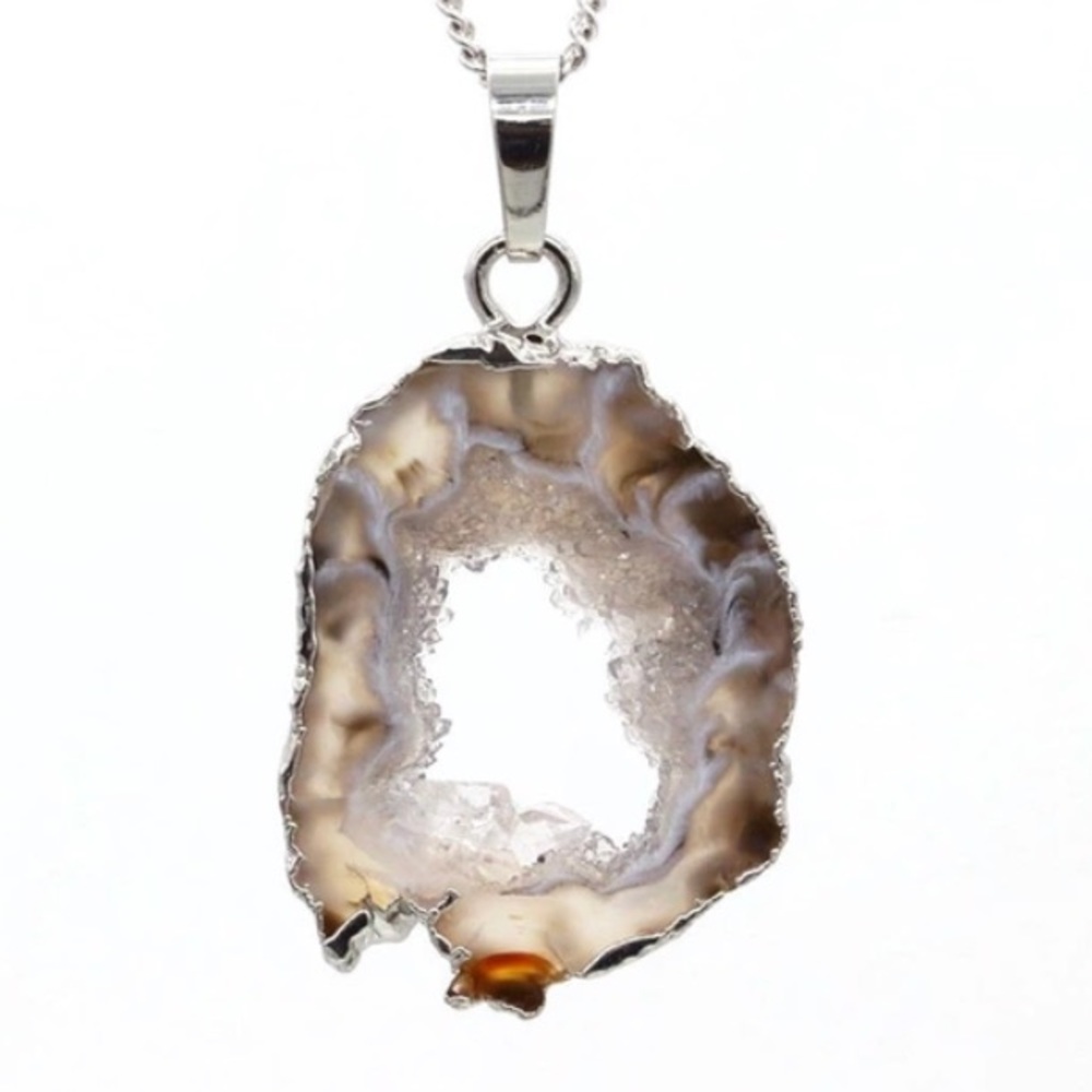 SALE !!druzy agate geode gemstone leather necklace - Picture 8 of 8